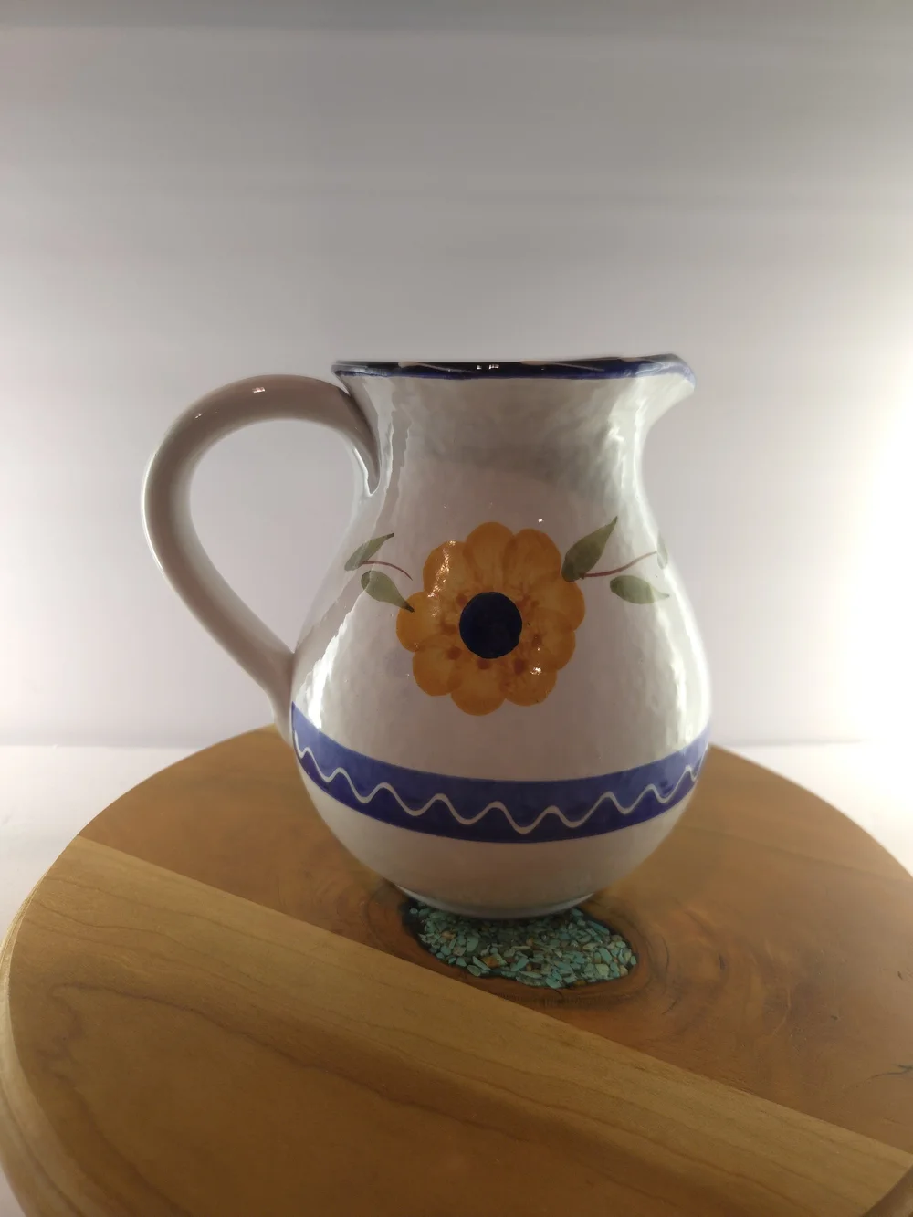 Hand-Painted Blue Floral Ceramic Pitcher